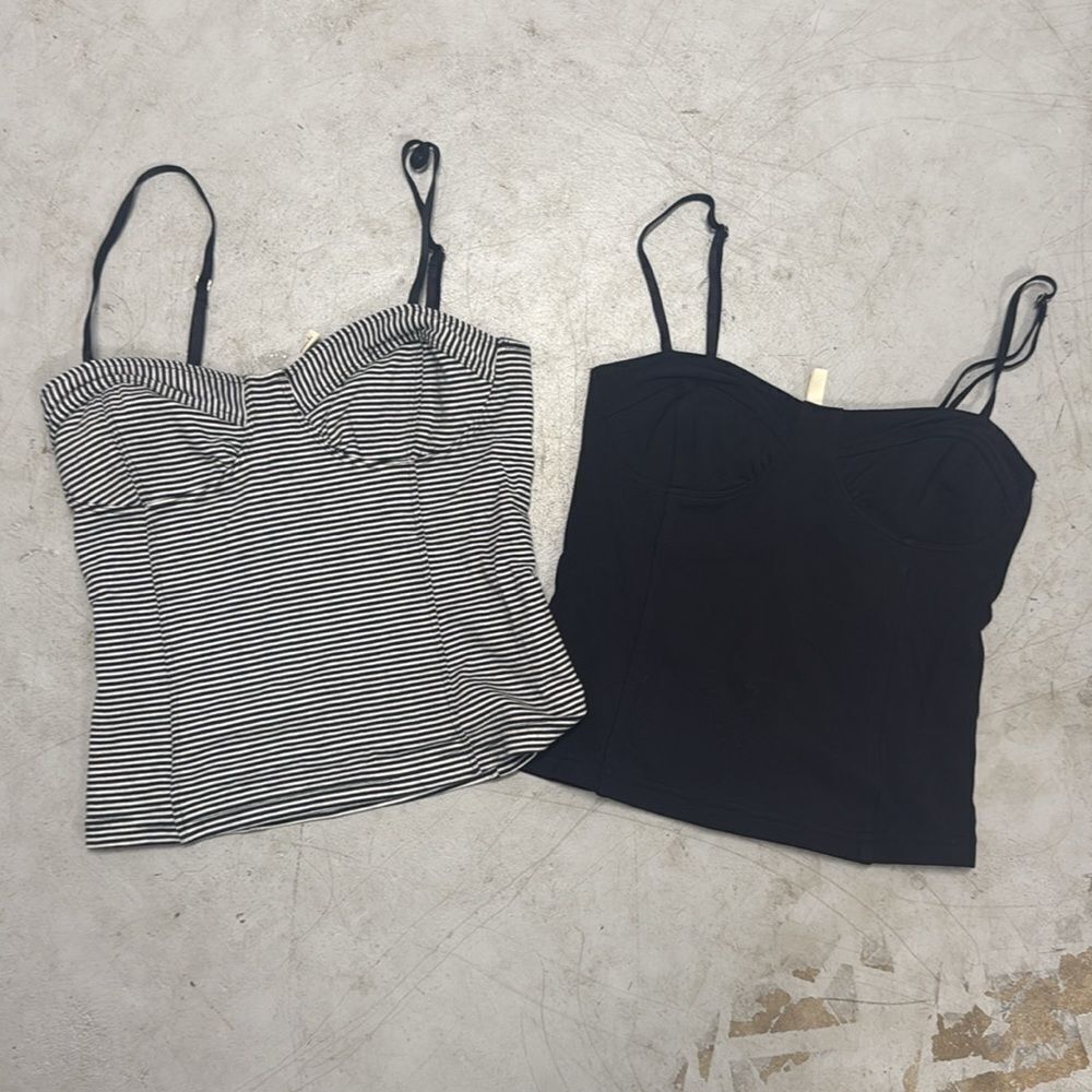 TWO Frenchi Black and White Striped Camisole Size Small (2) Tank Tops